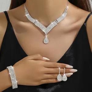 1 Pair Dangle Earrings  1pc Necklace  1 Pc Bracelet With Water Drop Pendant Copper Jewelry Set Rhinestones Inlaid Elegant Sexy Style Female Gift Gifts For Eid