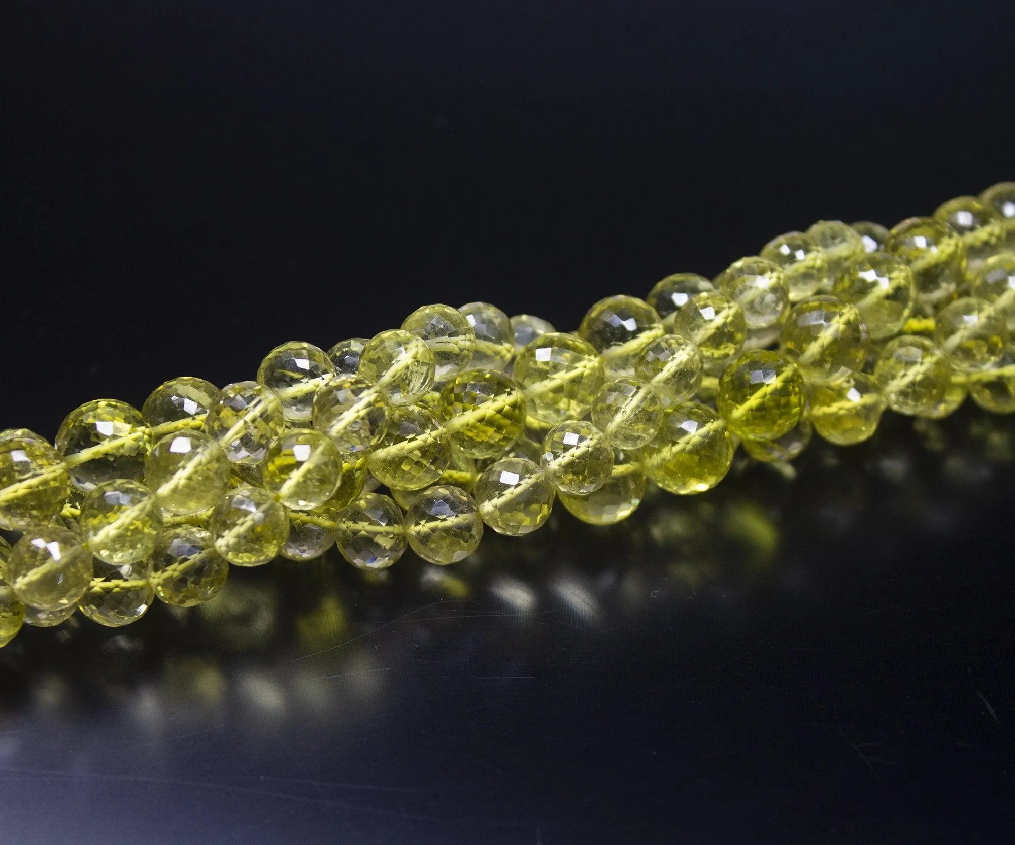 10 inch, 8mm, Lemon Quartz Faceted Round Beads Necklace, Quartz Beads