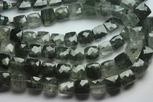 10 Inches, 7mm, Black Tourmalinated Faceted Box Shape Briolettes Loose Gemstone Beads