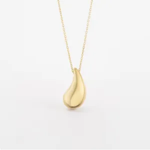 10K Yellow Gold (12mm) Puffed Water Drop Necklace