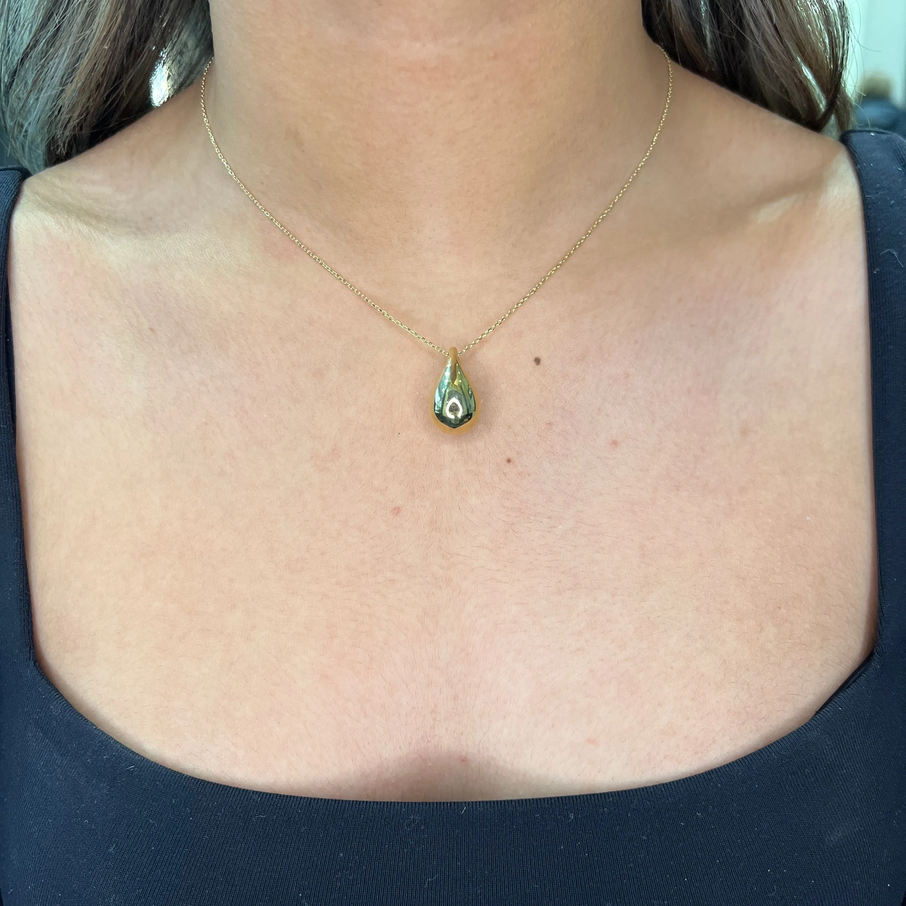 10K Yellow Gold (12mm) Puffed Water Drop Necklace
