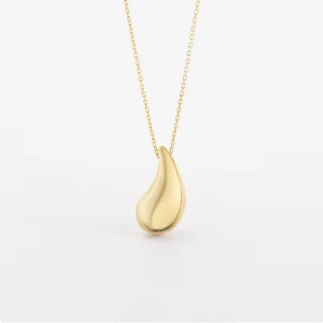 10K Yellow Gold (12mm) Puffed Water Drop Necklace