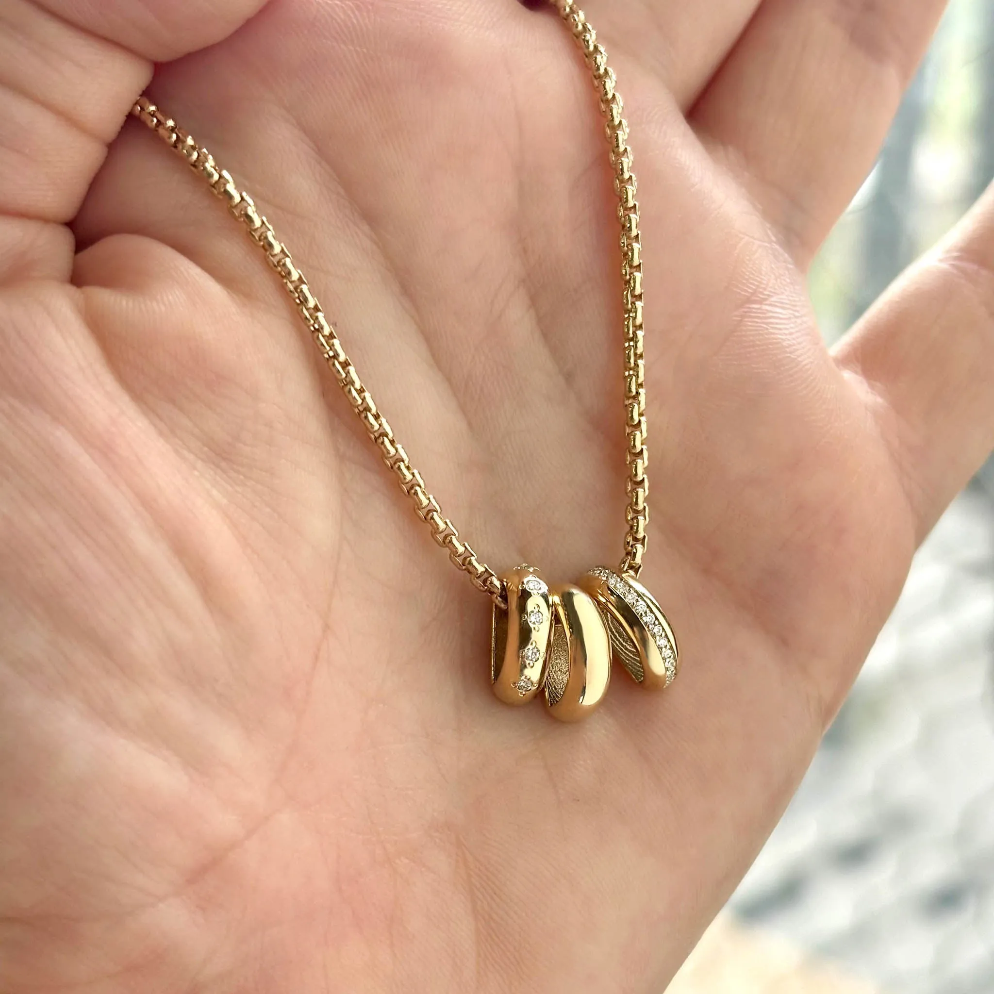 14k 3 Mixed Half Round Slide Bead Box Chain Necklace