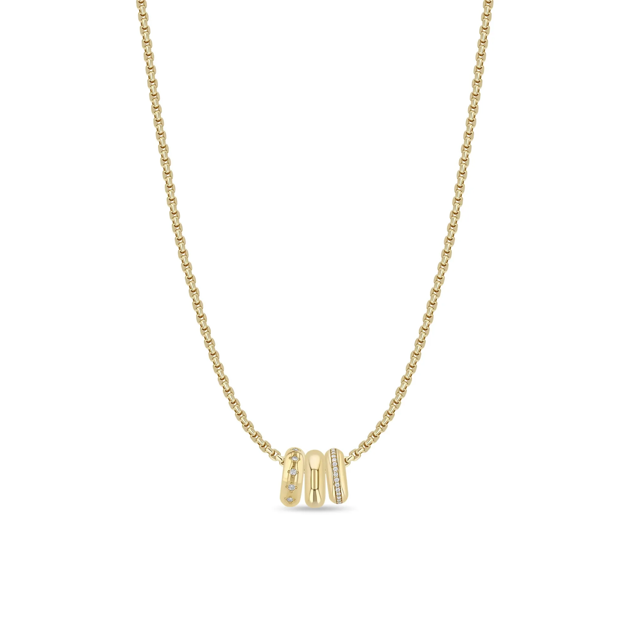 14k 3 Mixed Half Round Slide Bead Box Chain Necklace