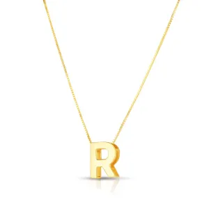 14K Gold Block Letter Initial R Necklace