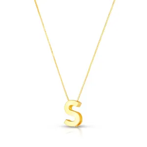14K Gold Block Letter Initial S Necklace