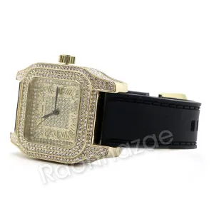 14K Gold PT Square Shape Black Band Watch F67G