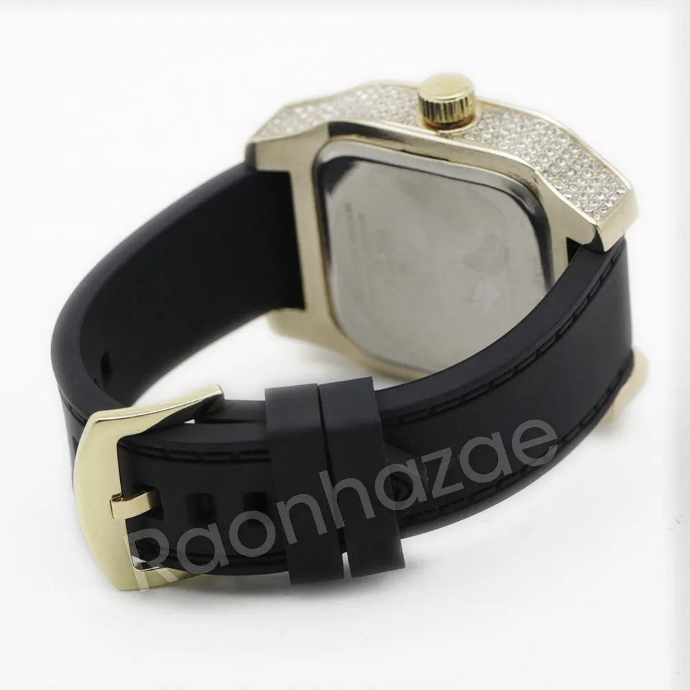 14K Gold PT Square Shape Black Band Watch F67G