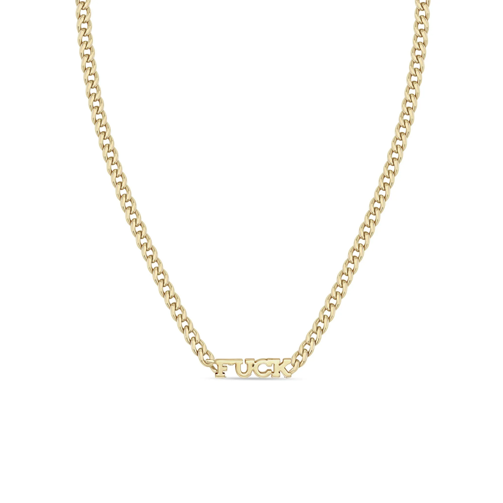 14k Itty Bitty Pavé Diamond FUCK Small Curb Chain Necklace