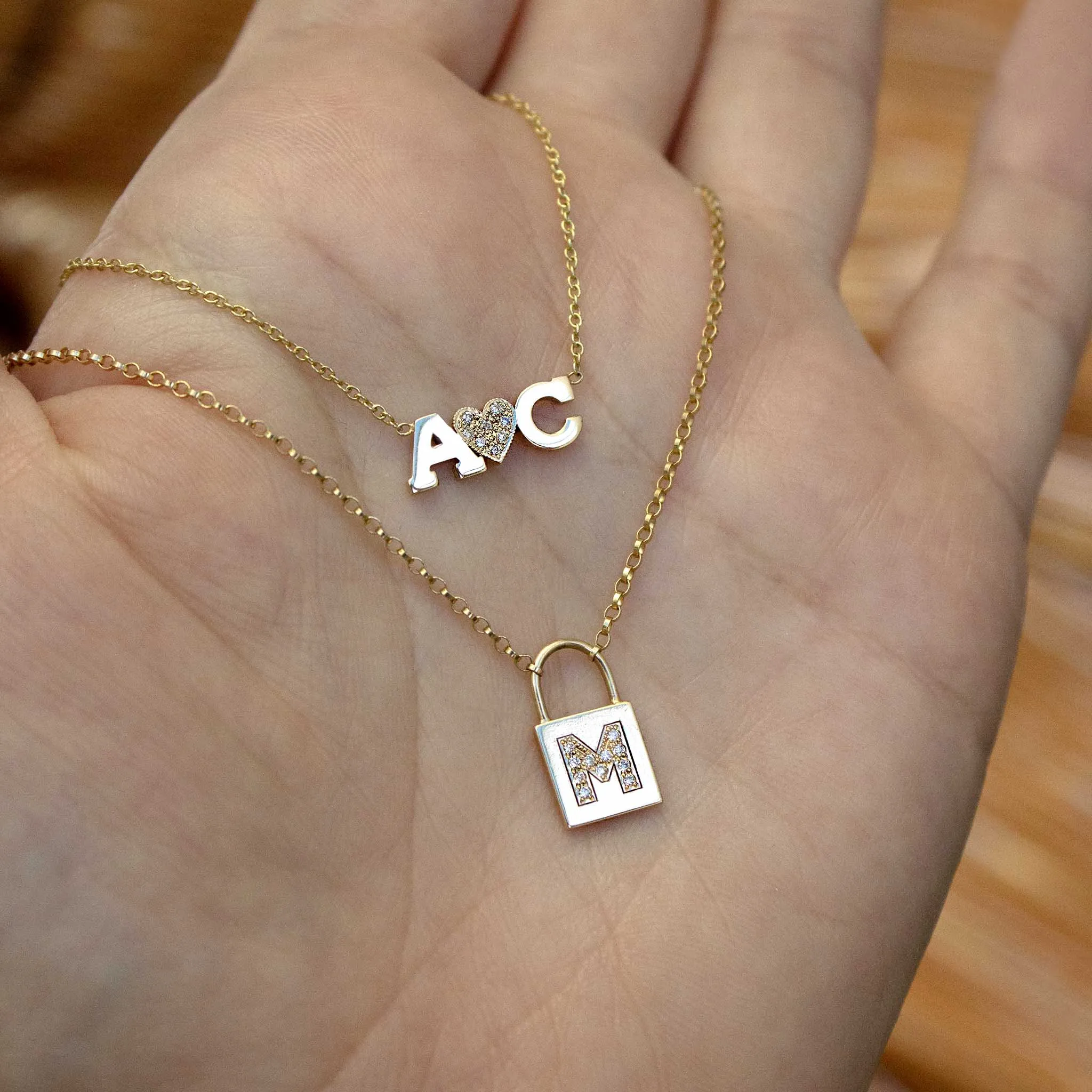 14k Pavé Diamond Initial Padlock Necklace