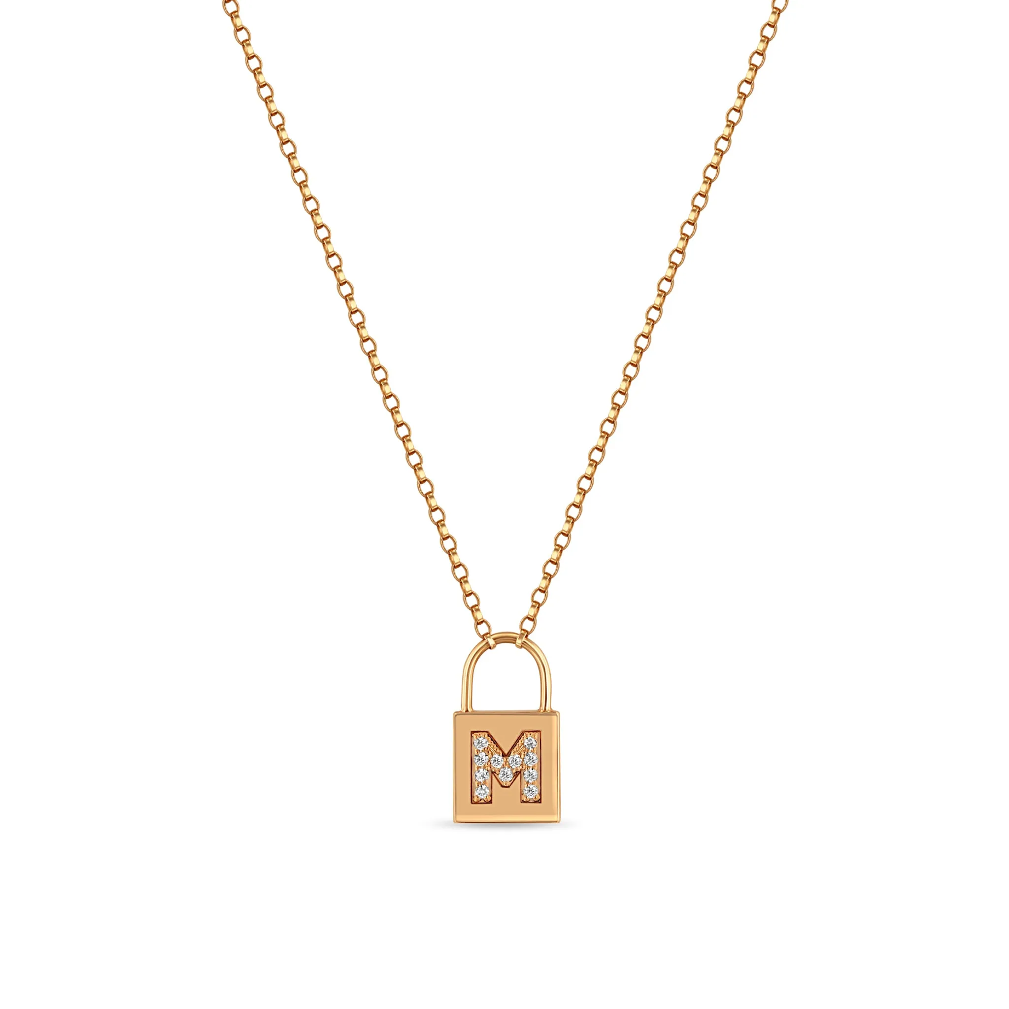 14k Pavé Diamond Initial Padlock Necklace