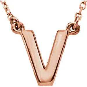 14k Rose Gold Letter "V" Block Initial 16" Necklace