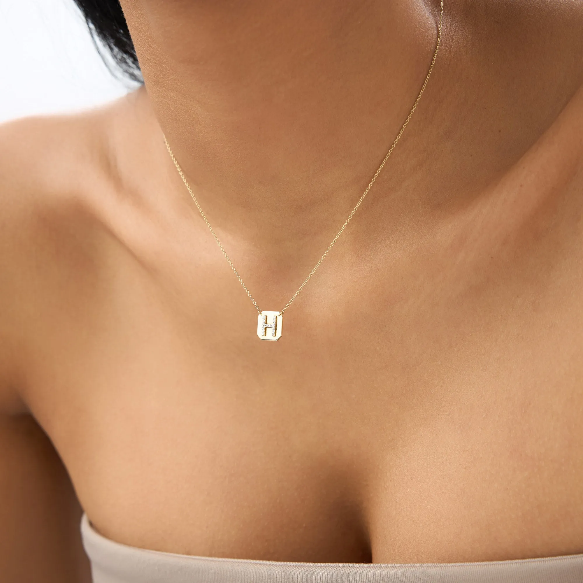 14k Solid Gold Diamond Letter Necklace