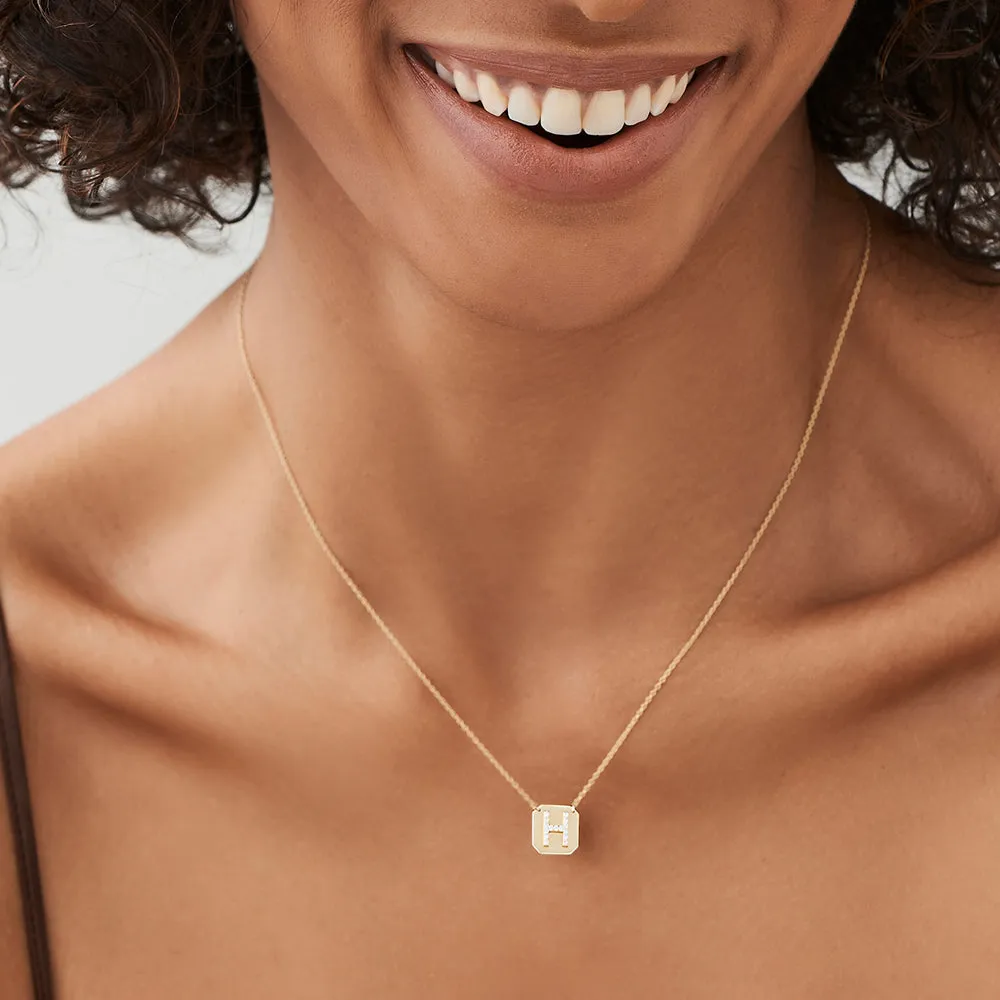 14k Solid Gold Diamond Letter Necklace