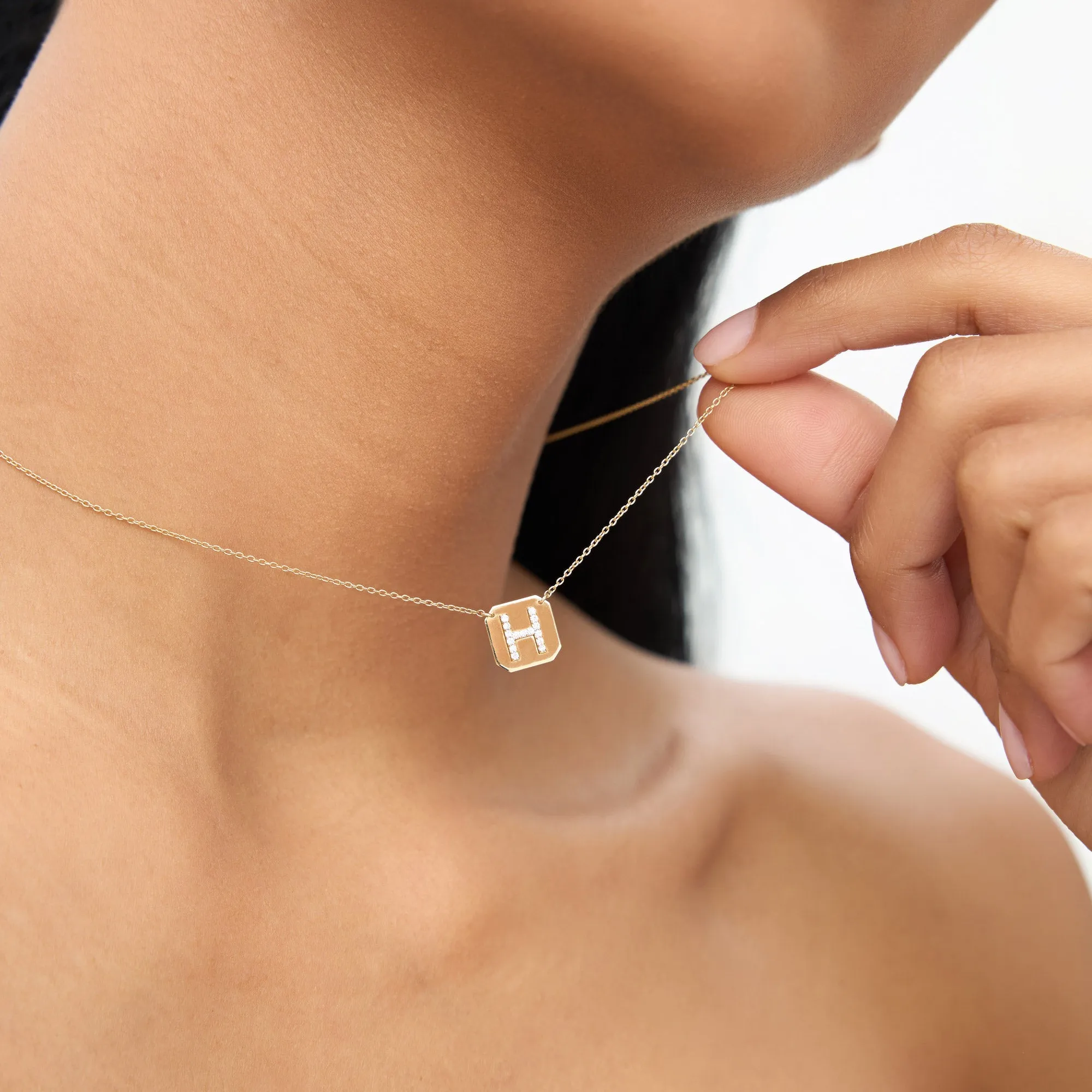 14k Solid Gold Diamond Letter Necklace