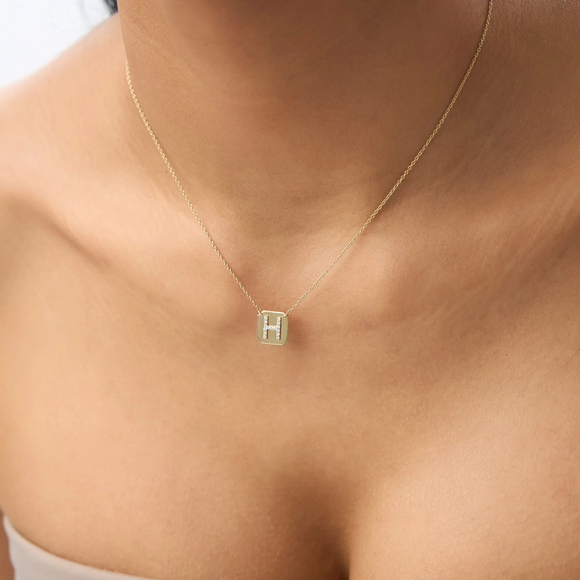 14k Solid Gold Diamond Letter Necklace