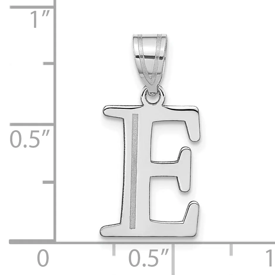 14k White Gold Etched Finish Block Letter E Initial Design Pendant