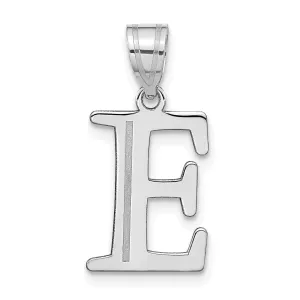 14k White Gold Etched Finish Block Letter E Initial Design Pendant