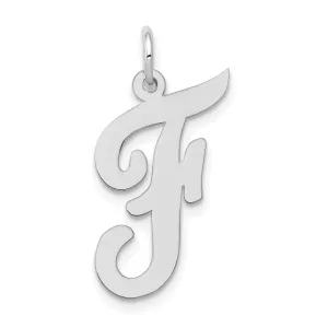 14K White Gold Large Size Fancy Script Design Letter F Initial Pendant