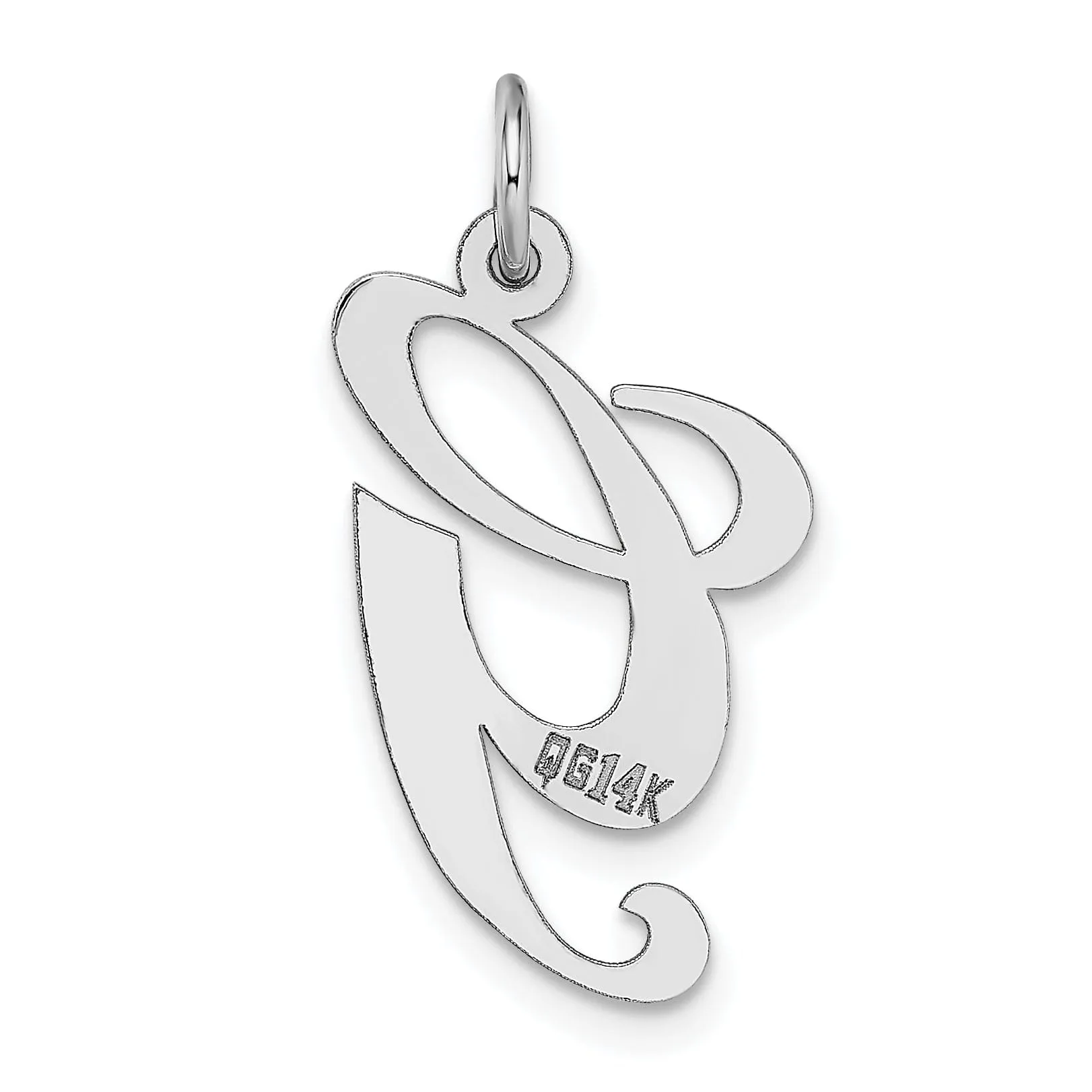 14K White Gold Large Size Fancy Script Letter G Initial Charm Pendant