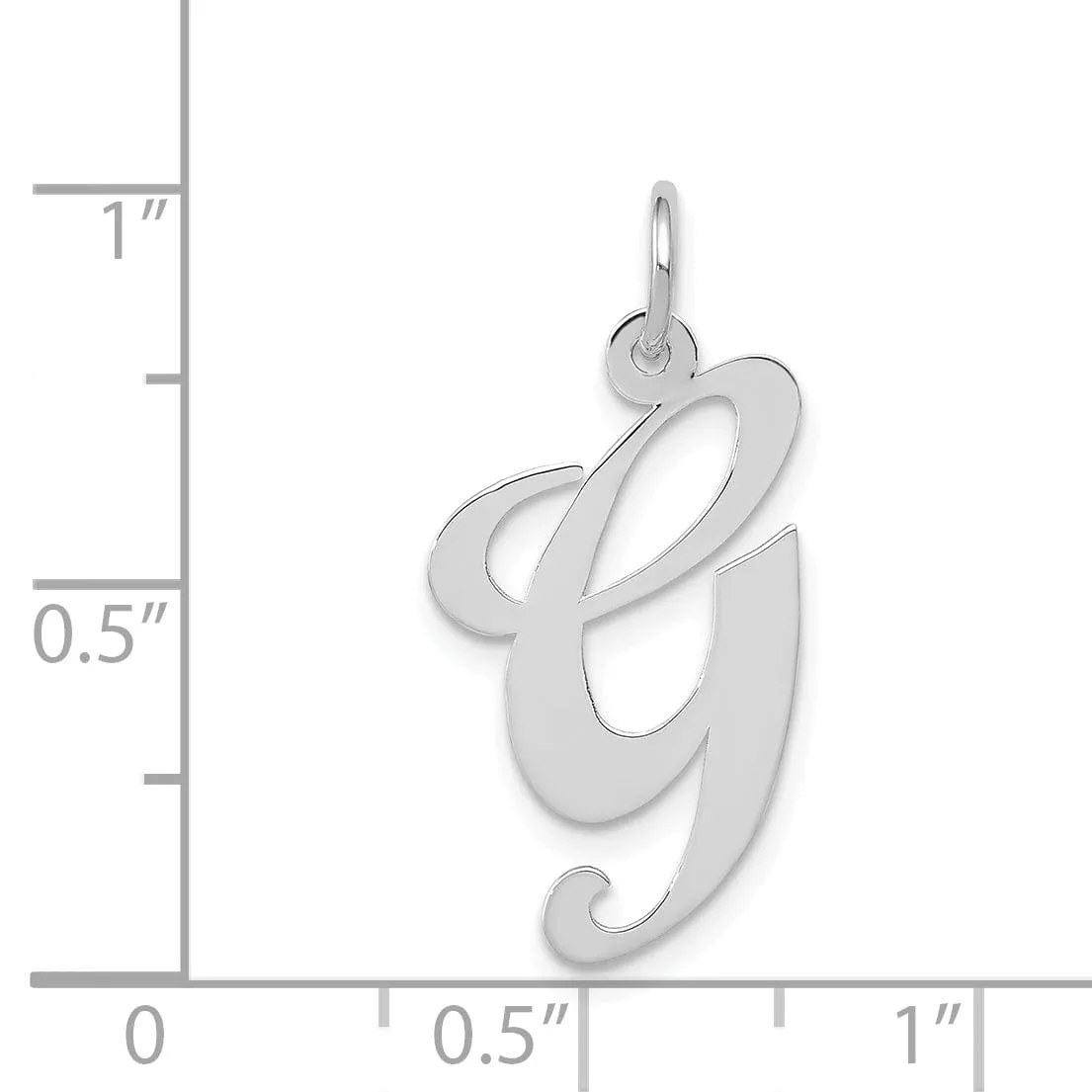 14K White Gold Large Size Fancy Script Letter G Initial Charm Pendant