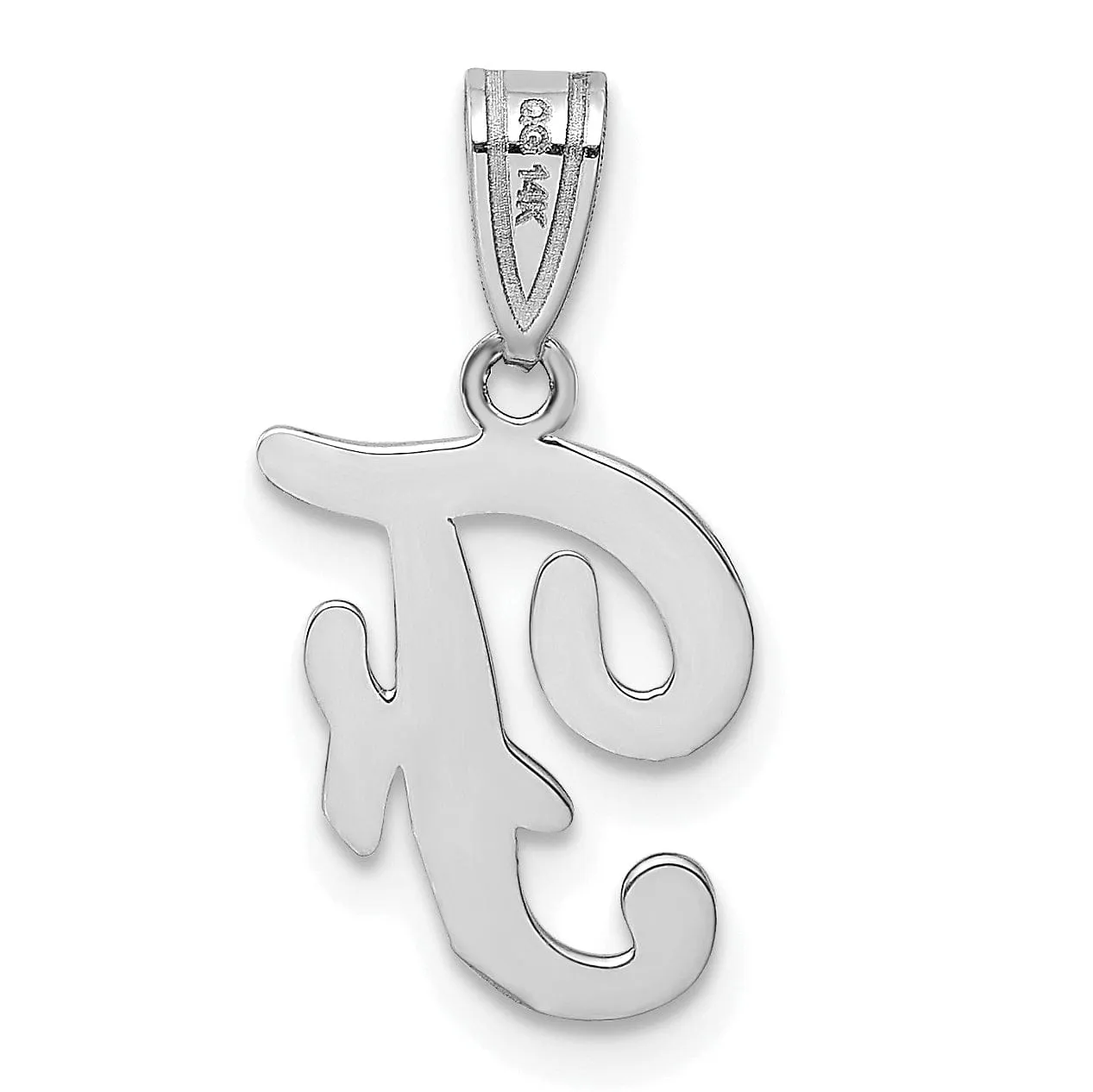 14K White Gold Medium Size Script Design Letter F Initial Charm Pendant
