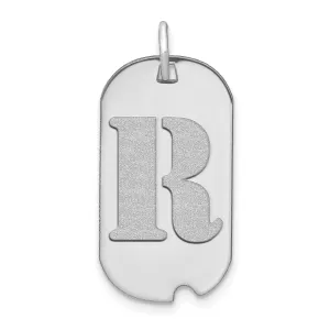 14k White Gold Rhodium Polished Finish Block Letter R Initial Dog Tag Charm Pendant