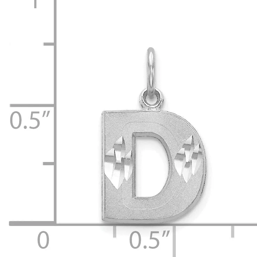 14k White Gold Satin Diamond Cut Finish Letter D Initial Pendant