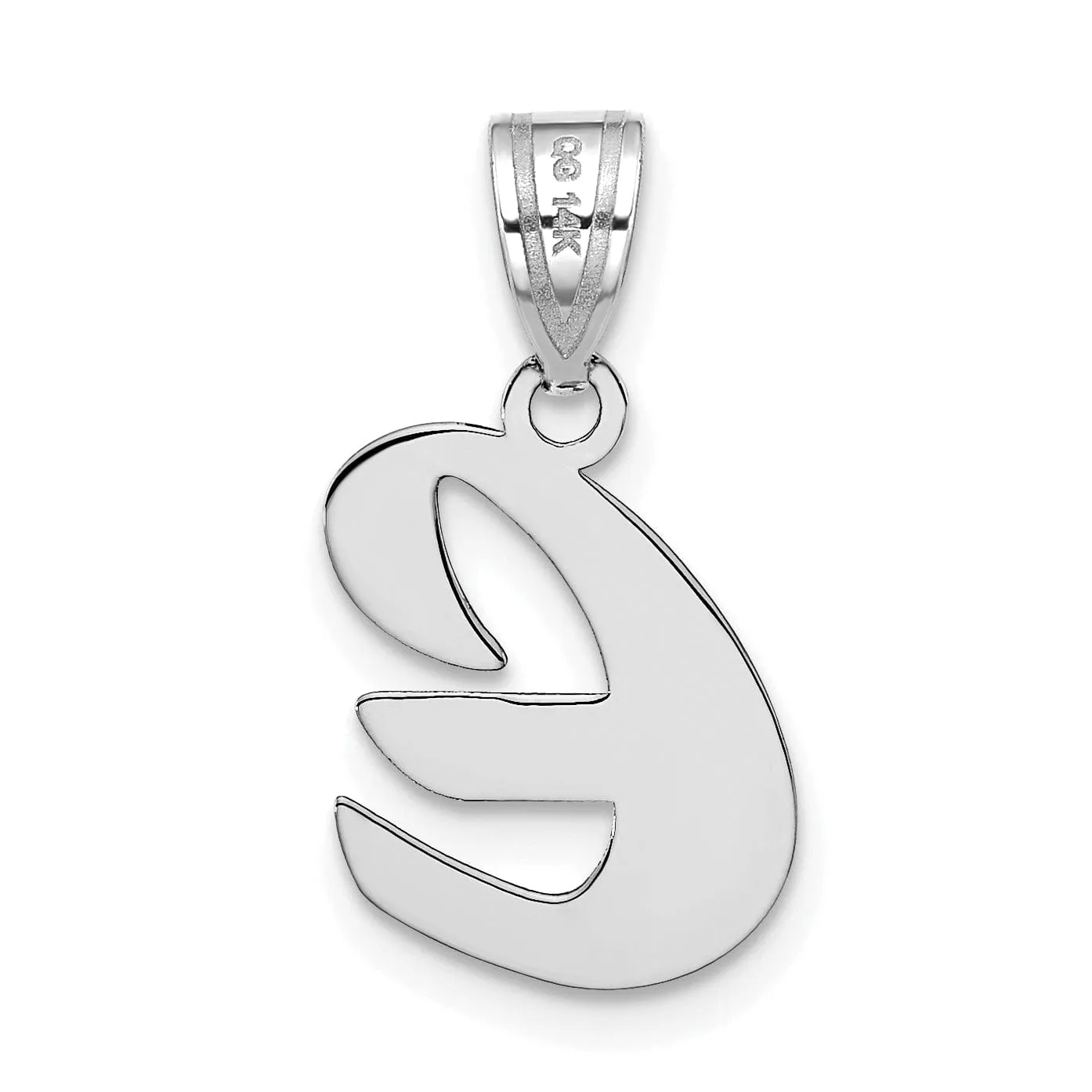 14k White Gold Script Design Letter E Initial Pendant