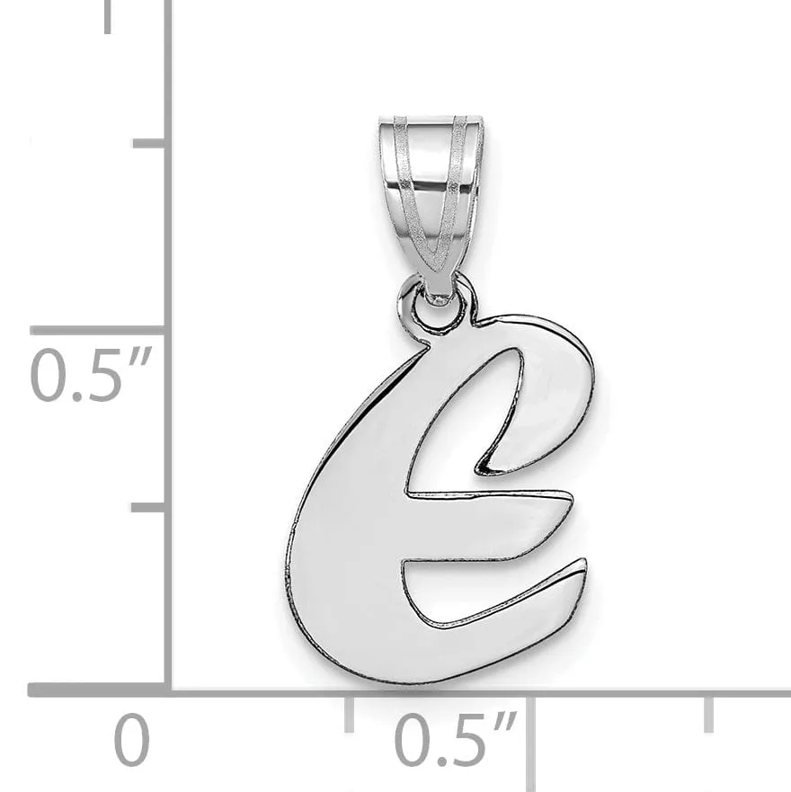 14k White Gold Script Design Letter E Initial Pendant