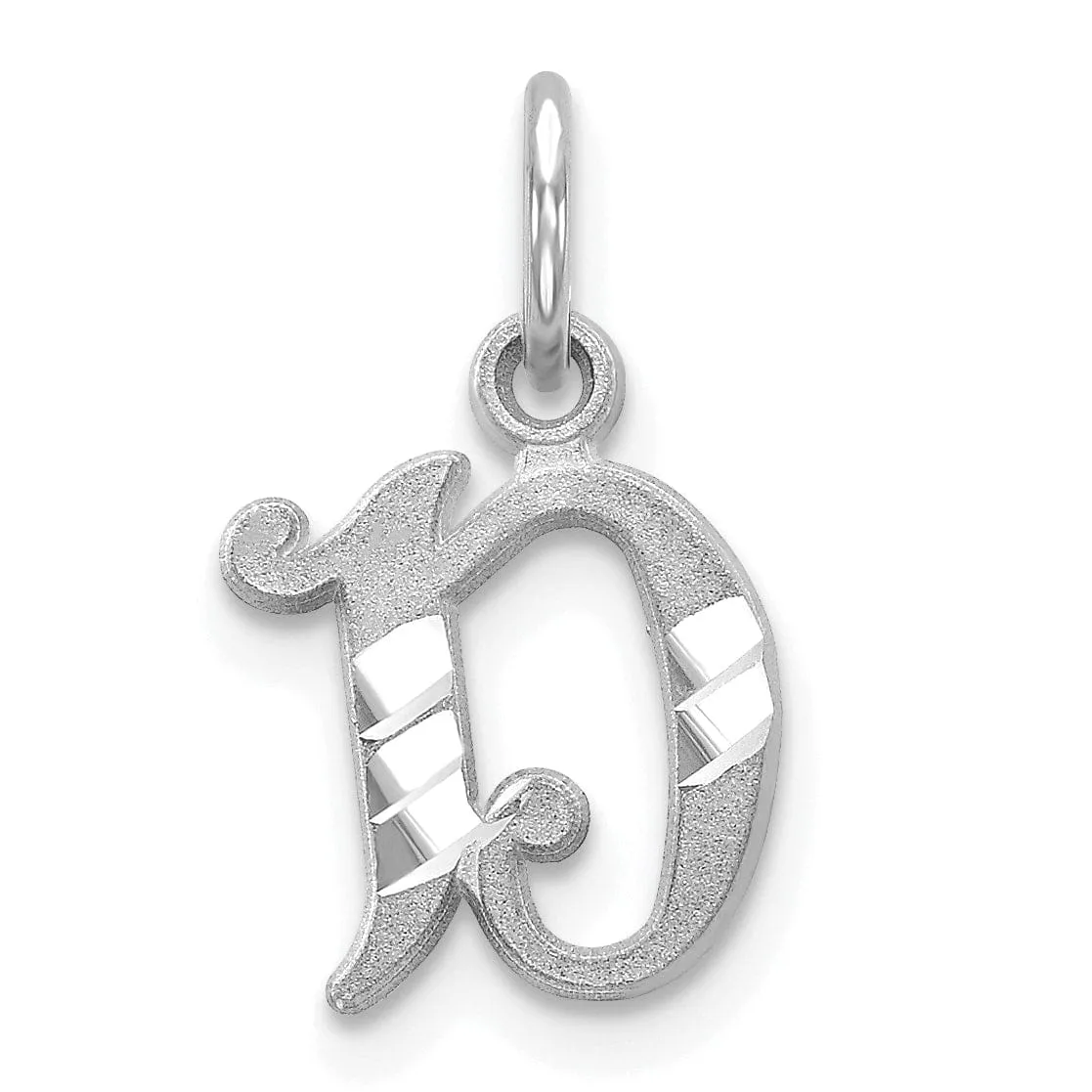 14k White Gold  Small Script Design Letter D Initial Charm Pendant
