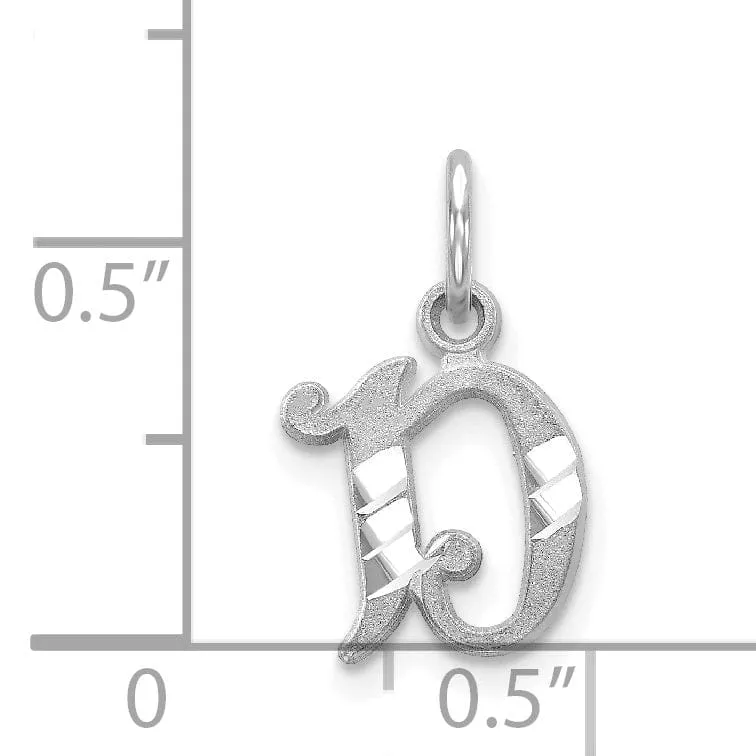 14k White Gold  Small Script Design Letter D Initial Charm Pendant