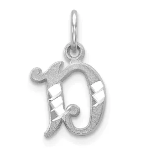 14k White Gold  Small Script Design Letter D Initial Charm Pendant