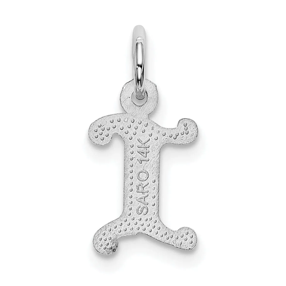 14k White Gold  Small Script Design Letter I Initial Charm Pendant