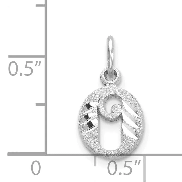 14k White Gold  Small Script Design Letter O Initial Charm Pendant