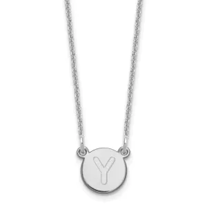 14k White Gold Tiny Circle Block Letter Y Initial Pendant and Necklace