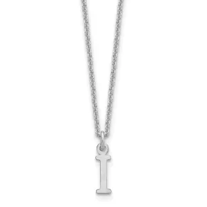 14k White Gold Tiny Cut Out Block Letter I Initial Pendant and Necklace