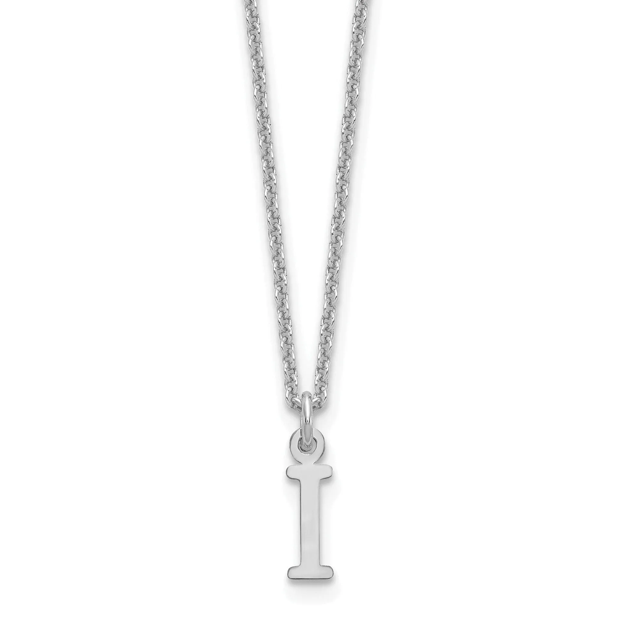 14k White Gold Tiny Cut Out Block Letter I Initial Pendant and Necklace