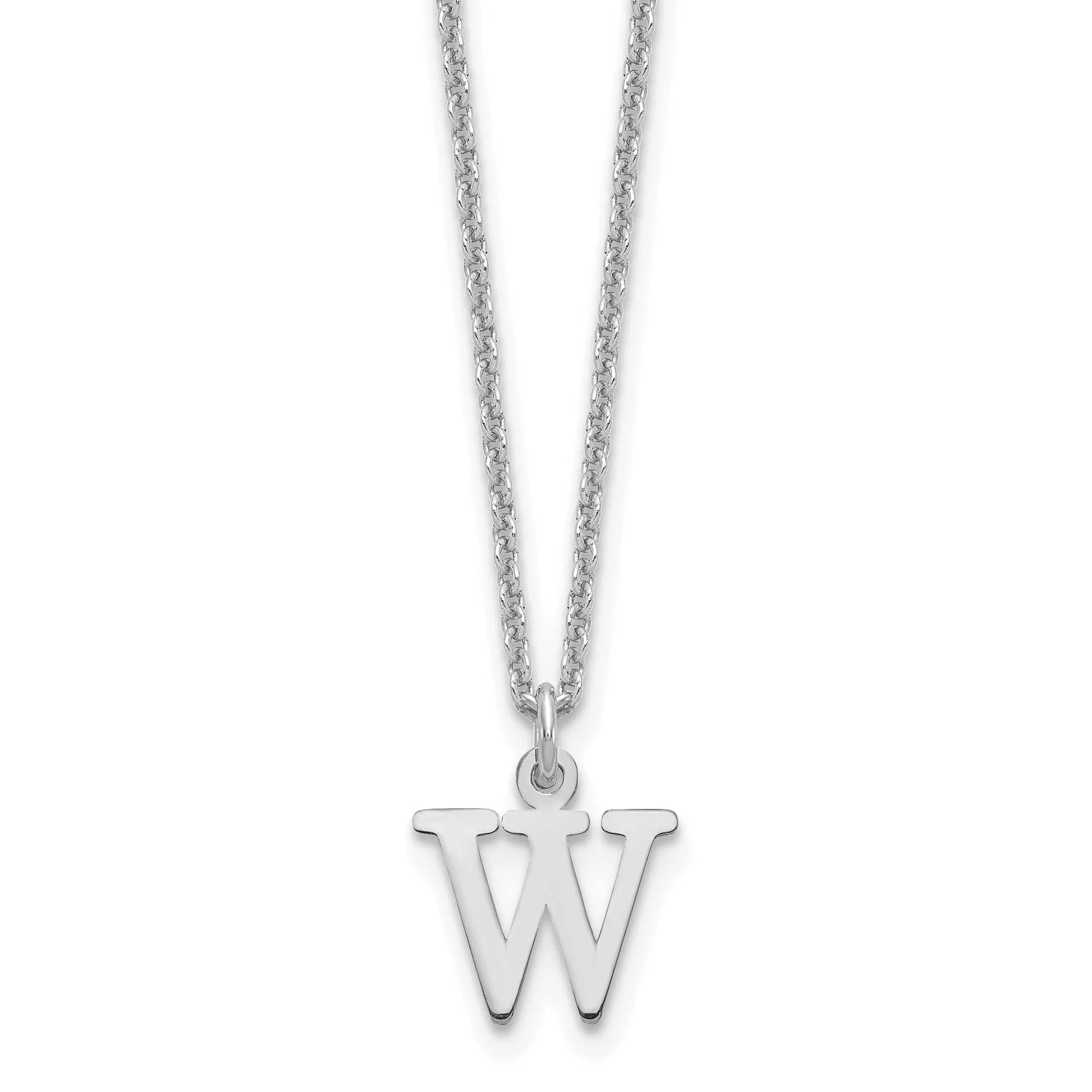 14k White Gold Tiny Cut Out Block Letter W Initial Pendant and Necklace