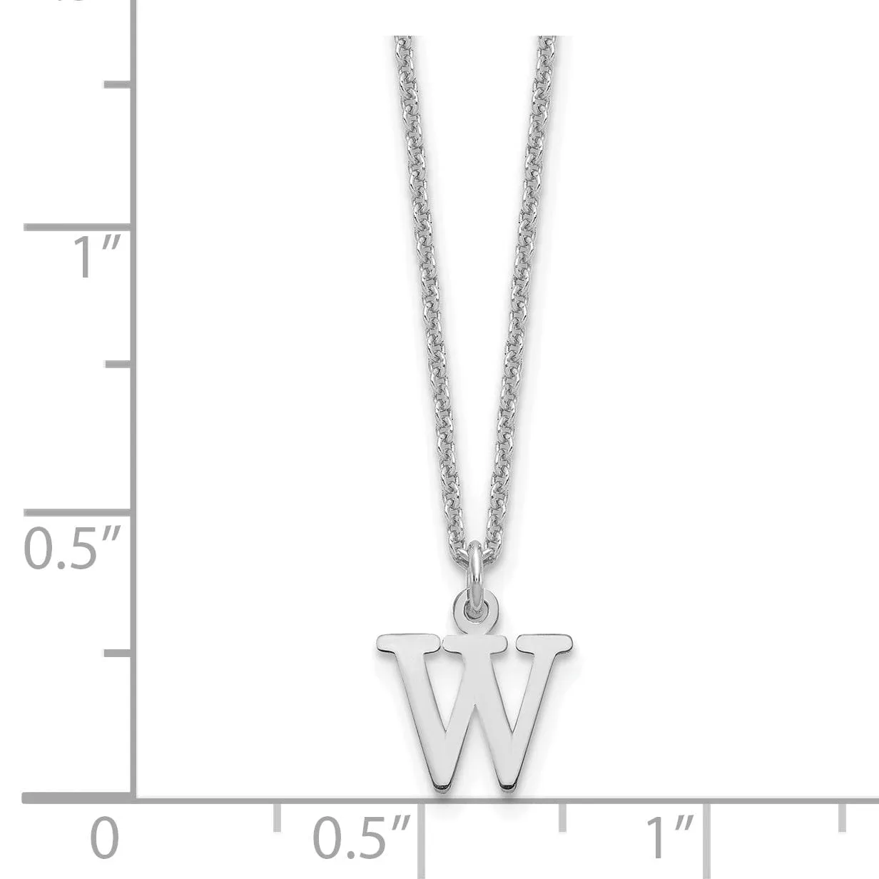 14k White Gold Tiny Cut Out Block Letter W Initial Pendant and Necklace