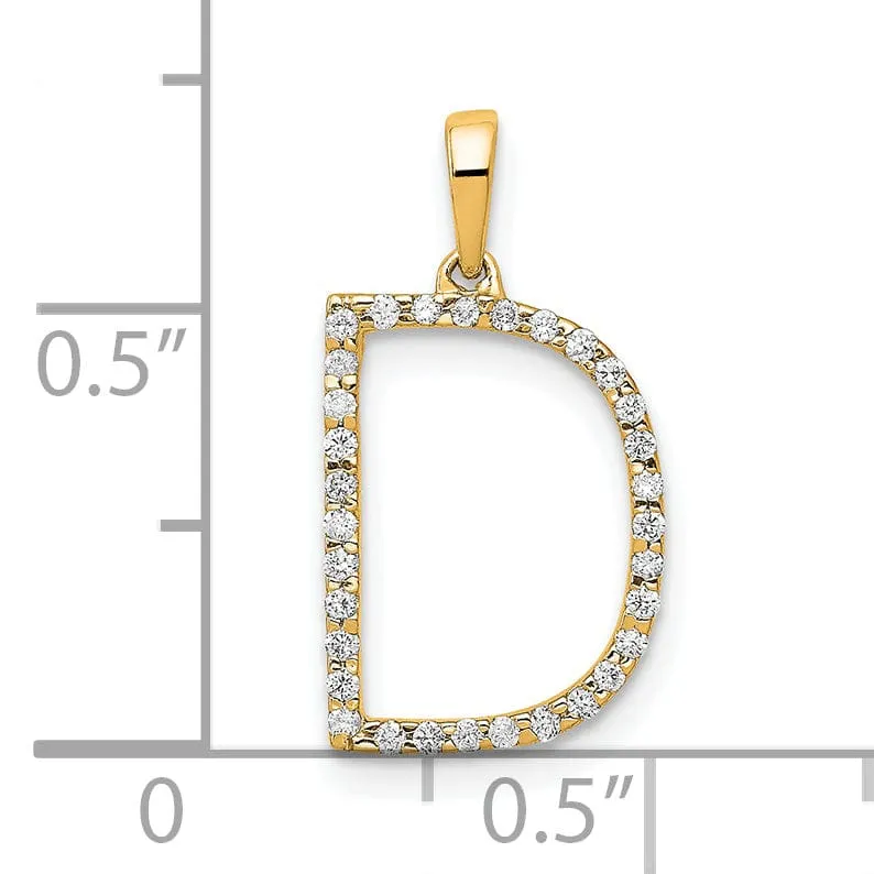 14K Yellow Gold Diamond 0.096-CT Block Letter D Initial Charm Pendant