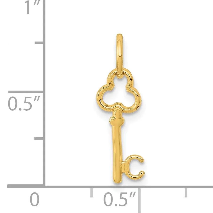 14K Yellow Gold Fancy Key Shape Design Letter C Initial Charm Pendant