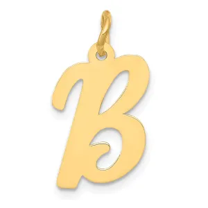14K Yellow Gold Medium Size Fancy Script Design Letter B Initial Pendant
