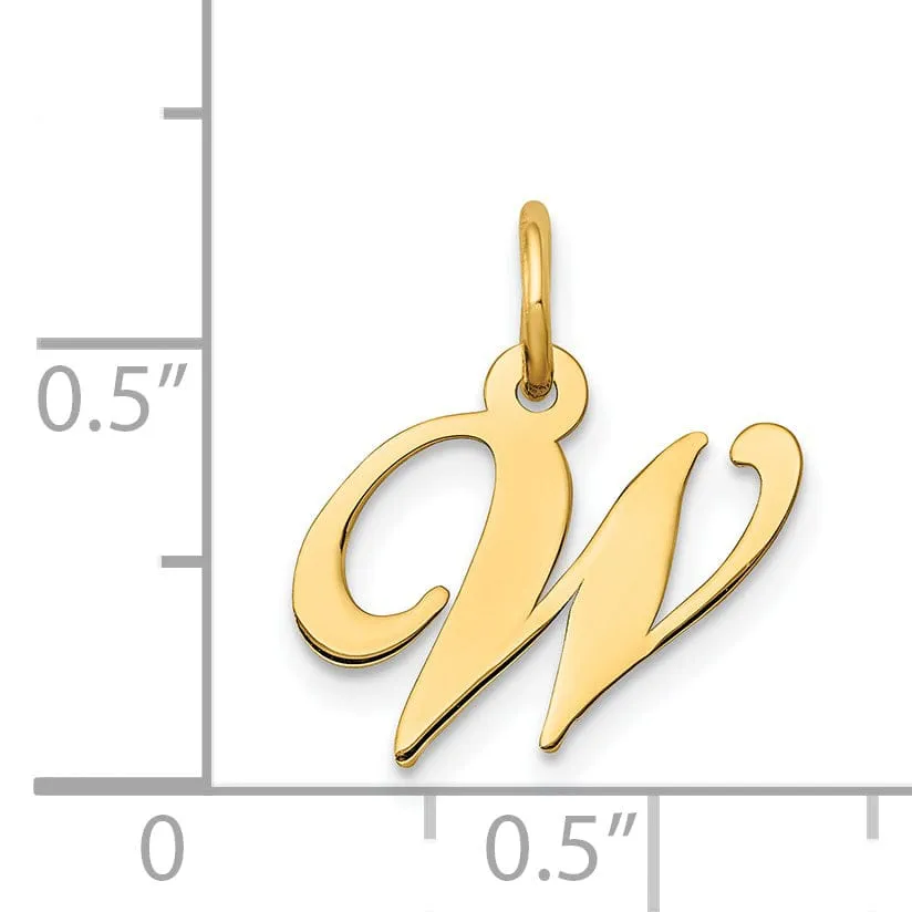 14K Yellow Gold Small Size Fancy Script Letter W Initial Pendant
