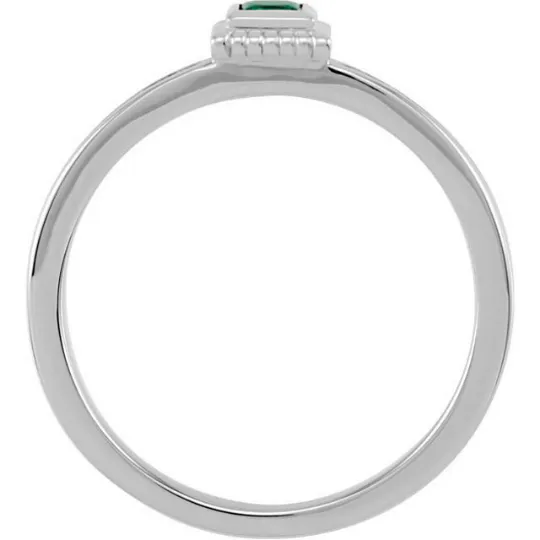 14kt White Gold 3x3mm Square Green Emerald Stackable Ring