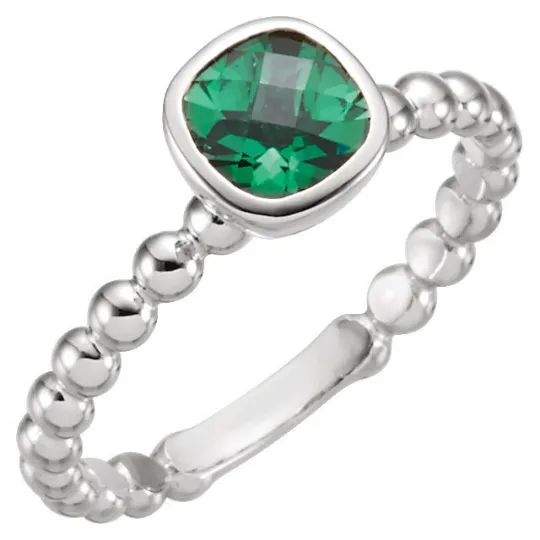 14kt White Gold Antique Square Stackable Ring Birthstone