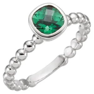 14kt White Gold Antique Square Stackable Ring Birthstone