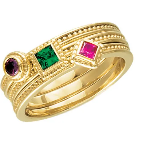 14kt Yellow Gold Square Green Emerald Stackable Ring
