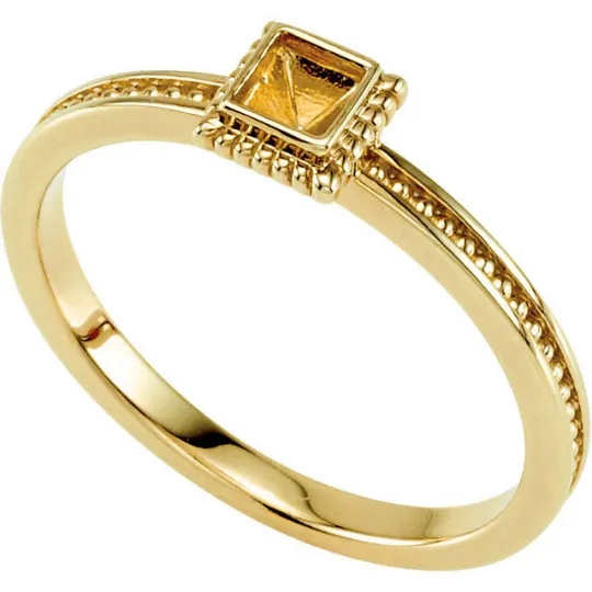 14kt Yellow Gold Square Green Emerald Stackable Ring