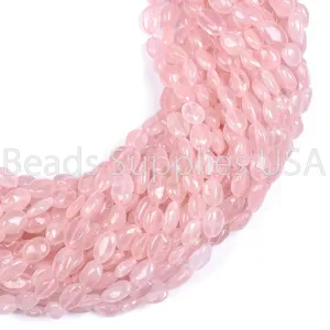 15" Full Strand, Rose Quartz Smooth Oval Shape Gemstone Beads, Quartz Beads, 7-9mm
